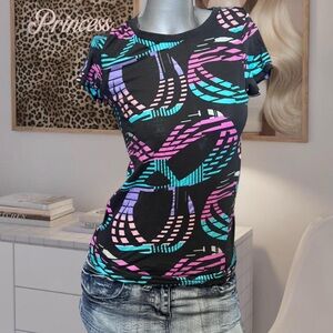 TNA Y2K Black Colorful Logo Baby Tee